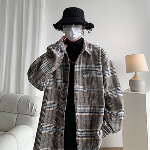 秋季翻领小香风毛呢格子外套男大码潮牌毛呢夹克 225-2-CS710-P58图片
