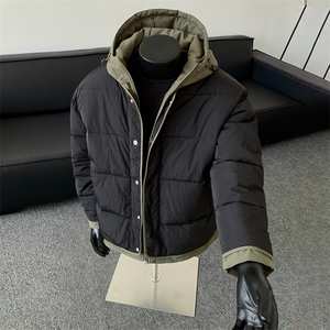 日系复古假两件连帽棉衣男冬季宽松情侣冬季棉服M0829-P103图片