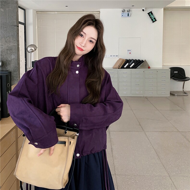 【新款】5天内出货加厚麂皮绒连身袖外套D63P155K238,女装短外套,2D008