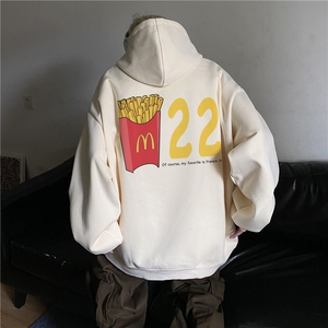 港风秋季新款趣味薯条印花宽松连帽卫衣JK23529特批35控58图片