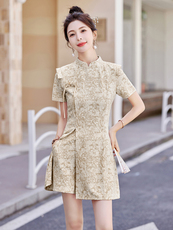 新中式连衣裙套装女2025夏装小众设计改良旗袍搭配短裤两件套，女装套装/套裙，慕依路