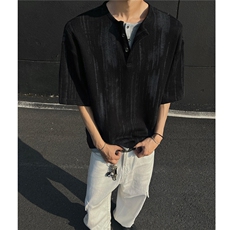 主推肌理感扎染亨立领假两价短袖T恤打底衫上衣男H1082特P35，男装T恤，电商A341