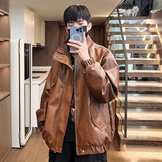 秋季机车皮夹克男水洗皮小外套立领皮衣男士潮流A266-PY008-P55，男装皮衣，电商A266