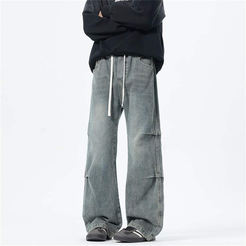 主推【S-4XL】现货！褶皱牛仔裤男水洗直筒裤子A080-8203-P65控88,男装牛仔裤,电商A080