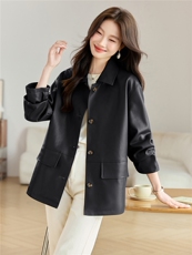 2025年秋季宽松型中长款PU皮衣，女装皮衣，希欧阁