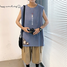 ！港风2023夏季无袖背心男加肥加大码宽松短袖T恤男BX269-P20，男装背心/马甲，电商B371