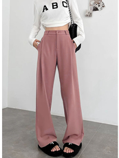 现货松紧腰灰色西装阔腿裤女春夏款高腰垂感小个子窄版直筒裤，女装休闲裤，云美莎专业女裤-全店现货