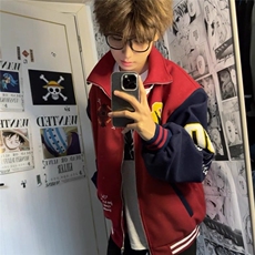 2025春季新款男女美式复古撞色立领刺绣棒球服情侣外套，男装夹克，星座506A