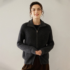 小baby山羊绒拉链针织开衫外套秋冬新款加厚翻领插肩宽松休闲上衣，女装羊绒衫，轩妮羊绒