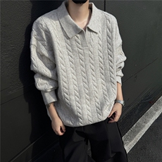麻花衬衫领毛衣男秋冬季老钱风宽松潮流慵懒风休闲宽松针织衫线衣，男装针织衫/毛衣，电商A025