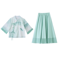 新风中式改良水墨印花汉服套装裙288P135，女装套装/套裙，乐衣轩