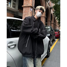 美式高街翻领拉链夹克男春秋季纯色潮牌宽松休闲外套J2319/P68，男装夹克，星座506