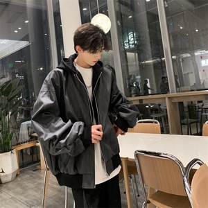 水洗皮衣男士韩版潮流连帽两件套高街帅2025春季ins外套W5916-P82图片