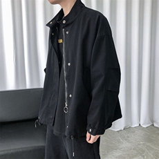 现货水洗棉立领夹克韩版宽松工装休闲外套港风抽绳A114-P90，男装夹克，电商A351