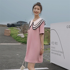 2022年夏款新款时尚娃娃领海军领直筒显瘦百搭连衣裙，女装连衣裙，瑶迪依秀