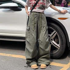 美式复古水洗做旧多口袋工装裤女阔腿宽松直筒百搭长款，女装休闲裤，星座1210-1
