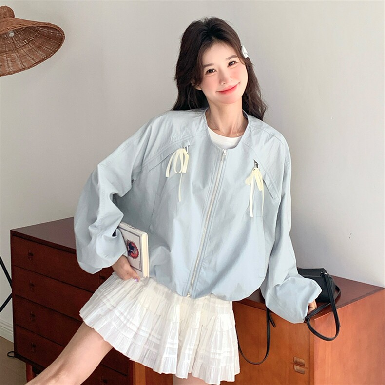 新品韩系蝴蝶结圆领夹克外套-2d075（p135-k195),女装短外套,2D075
