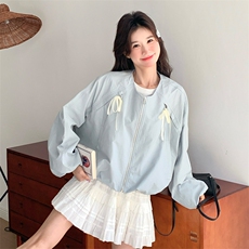 新品韩系蝴蝶结圆领夹克外套-2d075（p135-k195)，女装短外套，2D075
