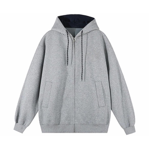 抖音得物二开美式高街重磅结构双层撞色连帽卫衣开衫外套W116图片