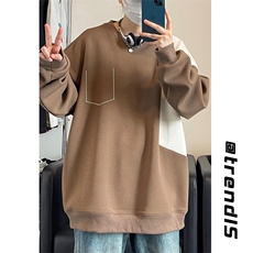 2025秋季新款女模自拍大码拼色圆领卫衣M-5XHW24653-特P30，男装卫衣，电商A022