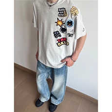 美式趣味logo刺绣短袖T恤男女夏季宽松重磅情侣上衣WLT6054-p40，男装T恤，星座1008