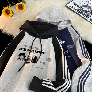 高品质！全棉重磅400克三条杠撞色印花连帽卫衣RH1212 p63控98图片