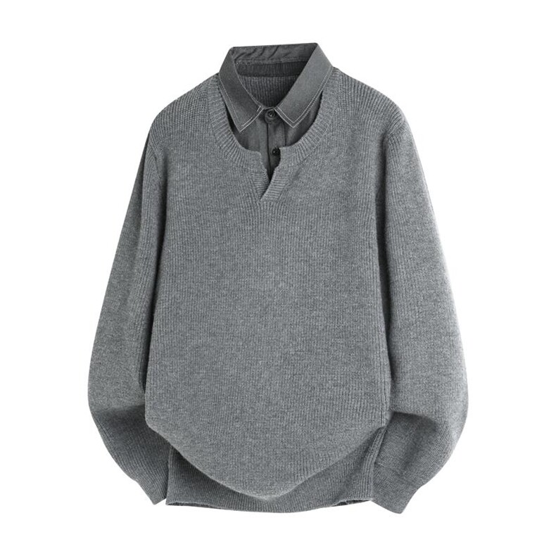 25790-P65假两件毛衣男潮流衬衫领简约休闲打底衫男装衣服针织衫,男装T恤,电商D310B