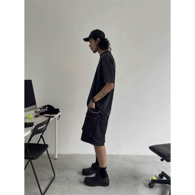 W9602-P50网图现货机能重工口袋工装短裤夏季高街宽松五分裤,男装牛仔裤,星座1608-2
