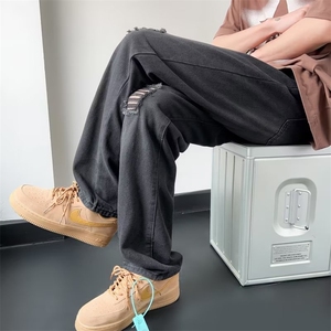 青春流行ins男原宿美式vibe裤子直筒水洗拉链牛仔裤潮R900P42图片