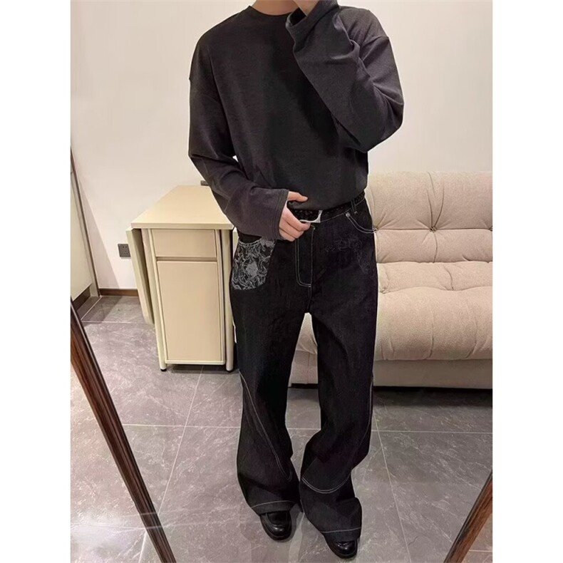慵懒气质原宿日系百搭ins牛仔长裤时尚流行潮流文艺新款,男装休闲裤,星座516A