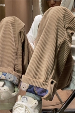 灯芯绒潮流新款百搭小熊印花宽松直筒休闲裤B315-K23481-P50控68，男装休闲裤，电商B315