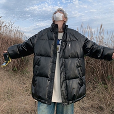 冬季港风宽松美式高街pu皮钢印加厚棉服外套XZ811A-MF199-P125，男装皮衣，星座811A