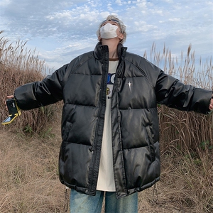 冬季港风宽松美式高街pu皮钢印加厚棉服外套XZ811A-MF199-P125图片