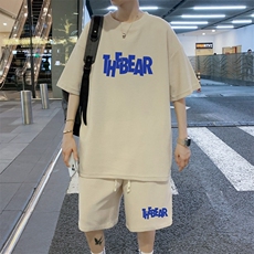 ！2024夏季新款男士华夫格短袖套装百搭学生一套HTZ11P50，男装T恤，电商B220