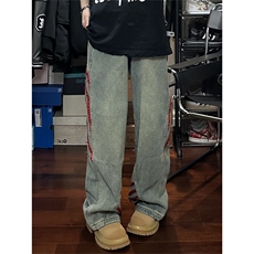 【有货】三条杠条纹牛仔裤男宽松直筒裤子G8512PP-特P55，男装牛仔裤，星座1007（原301D）