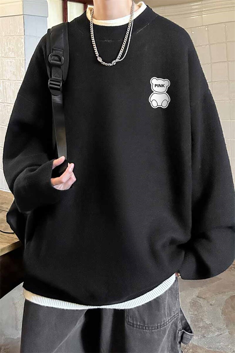 控78假两件毛衣男大码加绒针织衫男毛线衣M80292-P55加绒P70,男装针织衫/毛衣,电商A040