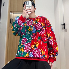 W1圆领大花大码卫衣拼接外套男撞色休闲套头衫潮团队服火锅店，女装短外套，星座115A(原星座507）