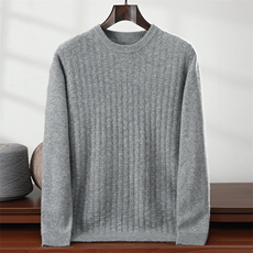 秋冬新款纯色针织圆领套头上衣时尚百搭，男装针织衫/毛衣，隆格羊绒