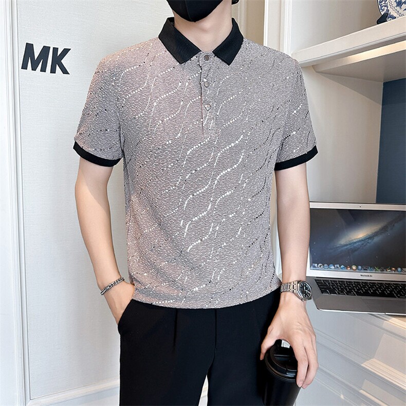 店主风社会小伙男士亮面翻领POLO衫男休闲上衣301A-1/PL117/P53,男装Polo衫,星座301A-1