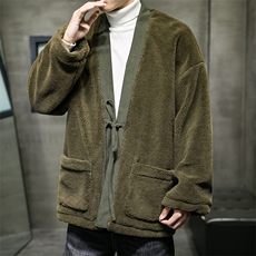 冬灯芯绒拼接风男羊羔毛唐装汉服棉衣棉袄道袍外套M700/P130，男装棉衣，钱塘713