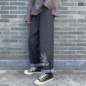 NK44179-P38 直筒牛仔裤男士大码宽松九分裤男休闲长裤子男图片