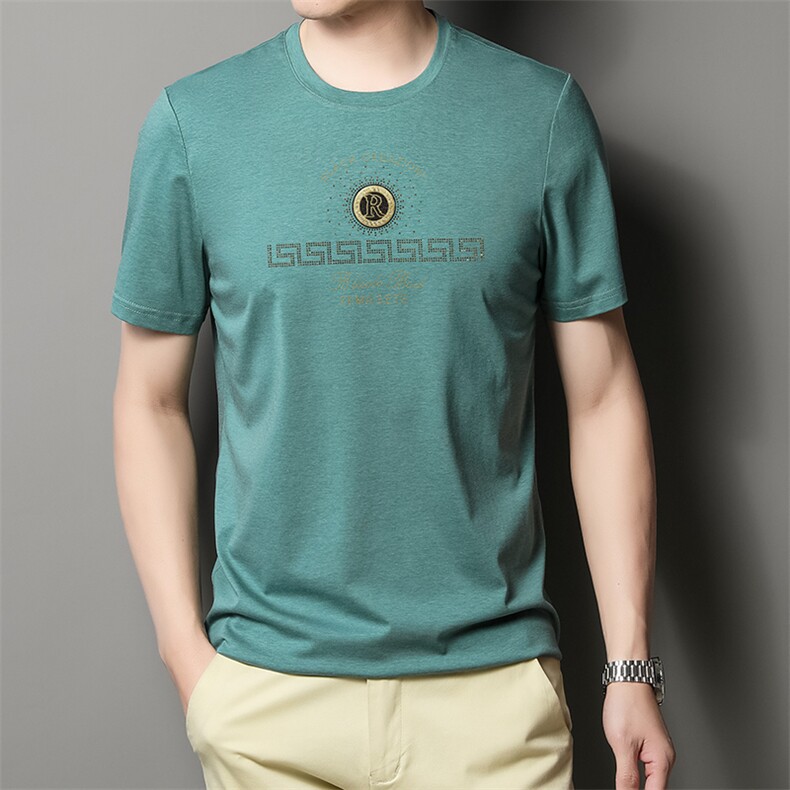 FL-SM3125男式2023年夏季新款丝光棉T恤衫男短袖圆领休闲体恤P56,男装T恤,电商B360