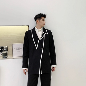小众设计新款撞色不规则外套中长款西服上衣A345-251-P125图片