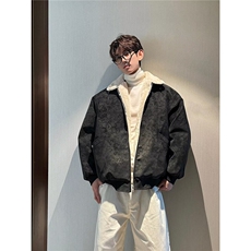 【】潮牌冬美拉德男女羊羔绒PU皮加绒加厚保暖棉服S1323P93，男装棉衣，星座1112-1