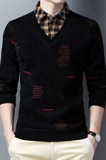 Z3010男士2023年冬季新款长袖翻领加绒针织衫假两件休闲打底衫P96，男装针织衫/毛衣，电商B360