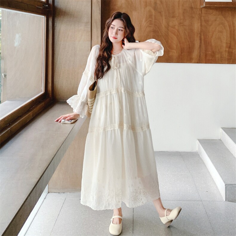 清纯乖乖妹白色连衣裙女春秋2025流行超火好看独特漂亮掐腰长裙子,女装连衣裙,2B187