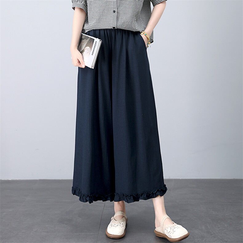 休闲裤2025年夏季新款时尚宽松中年妈妈大码棉麻九分裤，女装休闲裤，江忆布依