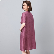 时尚中年妈妈休闲直筒莱赛尔天丝连衣裙女2025夏季新款大码衬衫裙，女装连衣裙，独衣靓