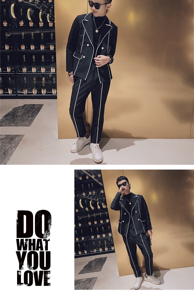 社会风小伙商务休闲修身韩版西装西裤西服两件套装D803-P165控205,男装西服套装,星座308A