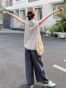 休闲风针织圆领无袖上衣阔腿裤两件套女2026春夏新款时尚气质套装图片